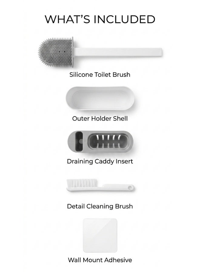 Toilet Brush and Holder Set with Compact Storage Caddy, White and Gray, 2-Piece - Image 3