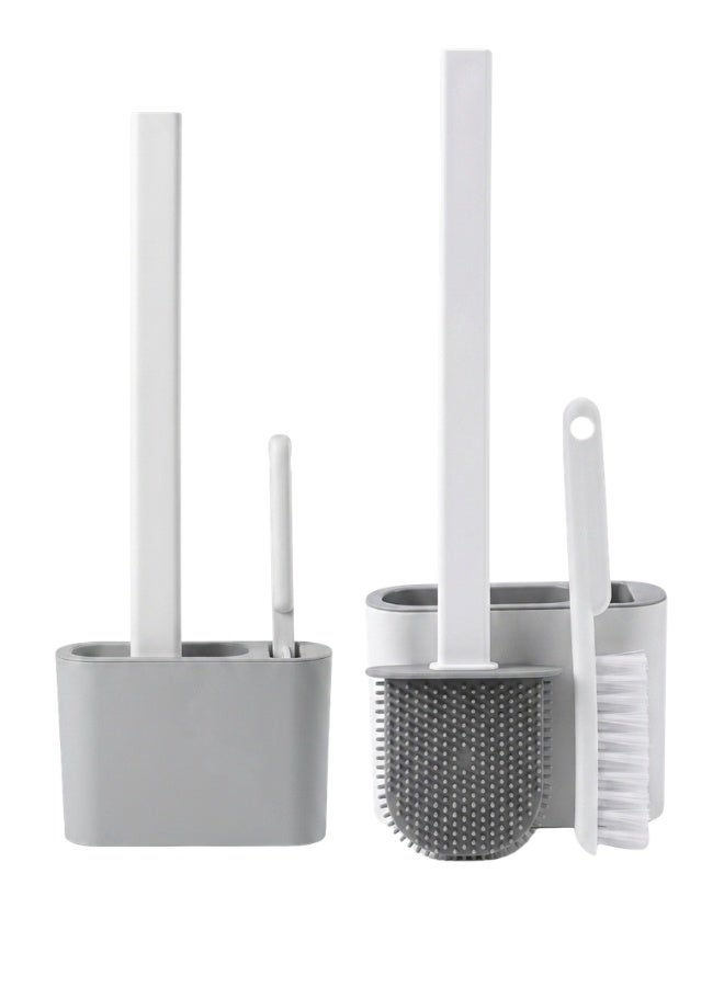 Toilet Brush and Holder Set with Compact Storage Caddy, White and Gray, 2-Piece - Image 1