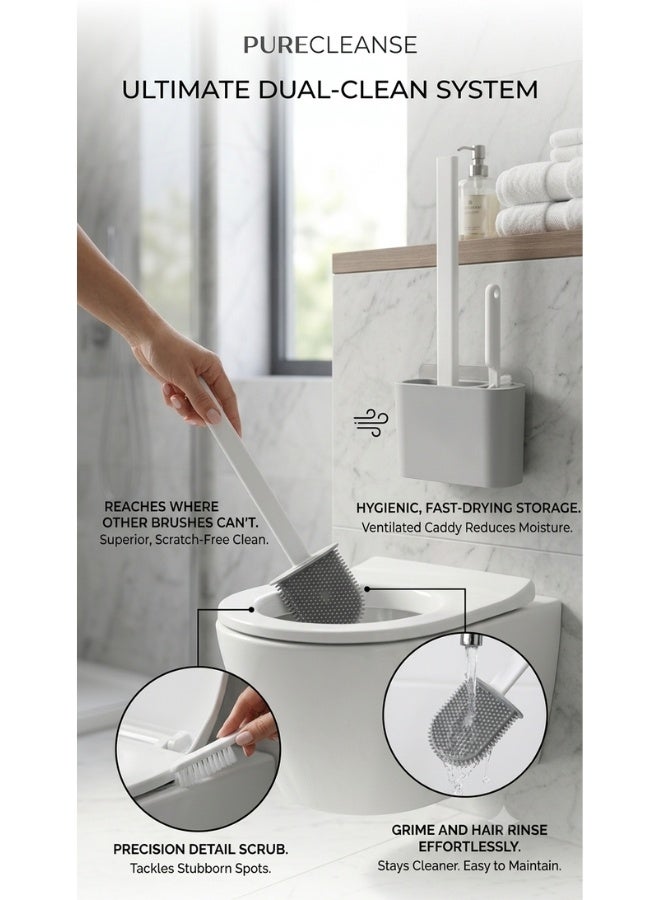Toilet Brush and Holder Set with Compact Storage Caddy, White and Gray, 2-Piece - Image 5
