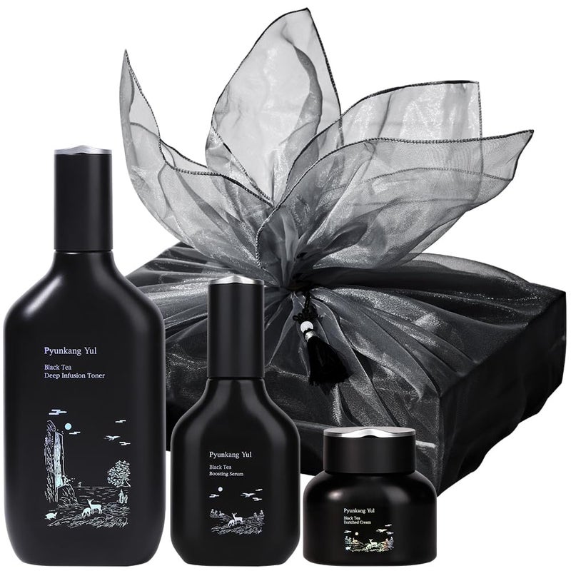 Pyunkang Yul PKY Black Tea Line Gift Box Set Deep Nurishment for Antiaging Rich Moisture Toner Revitalizing Serum Condensed Nourishing Cream ZeroIrritation Korean Skincare 3item set - Image 2