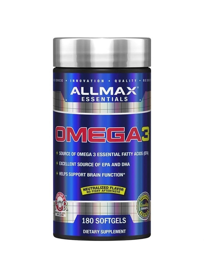 Allmax Nutrition Omega 3 Ultra-Pure Cold-Water Fish Oil Concentrate, 180 Count - Image 1