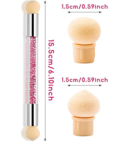 Royalkart 5 Pieces Sponge Nail Brush Picking Dotting Gradient Pen Brush Double Head Sponge Nail Brush Rhinestone Handle Acrylic Nail Painting Brush - Image 2