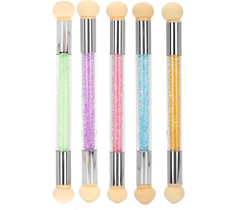 Royalkart 5 Pieces Sponge Nail Brush Picking Dotting Gradient Pen Brush Double Head Sponge Nail Brush Rhinestone Handle Acrylic Nail Painting Brush - Image 1