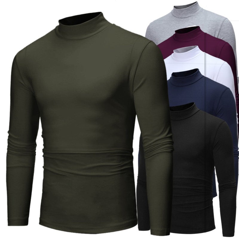 Cross-border 2022 autumn and winter foreign trade plus size men's t-shirt european size fashion half turtleneck fleece long sleeve top bottoming shirt - Image 2