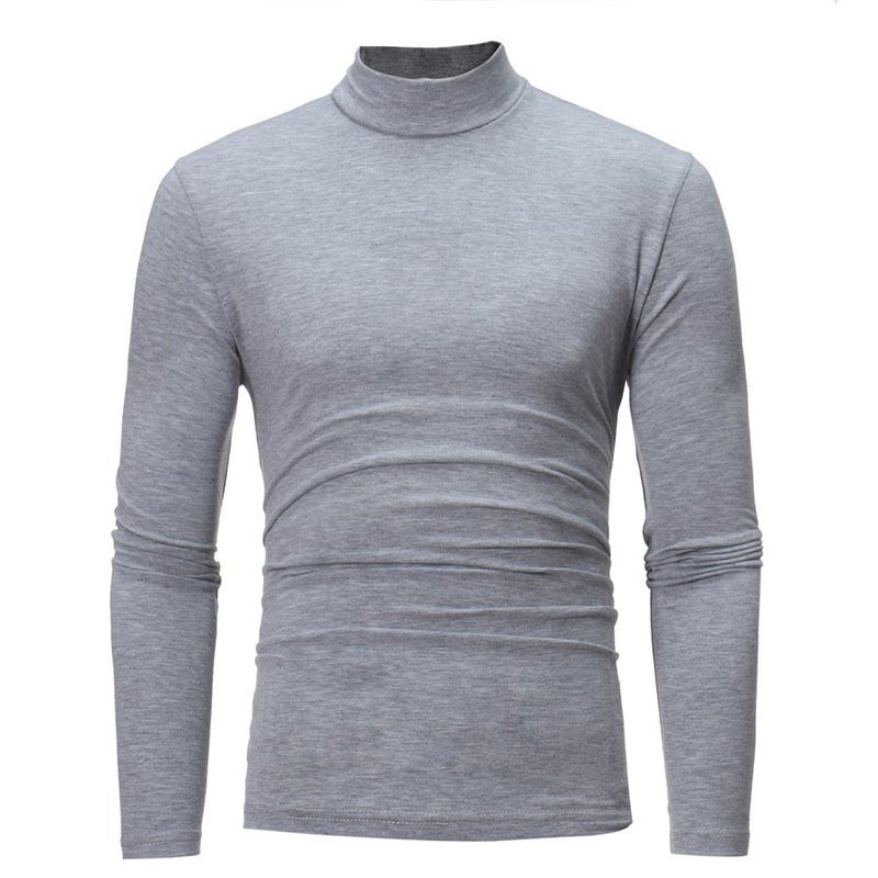 Cross-border 2022 autumn and winter foreign trade plus size men's t-shirt european size fashion half turtleneck fleece long sleeve top bottoming shirt - Image 1