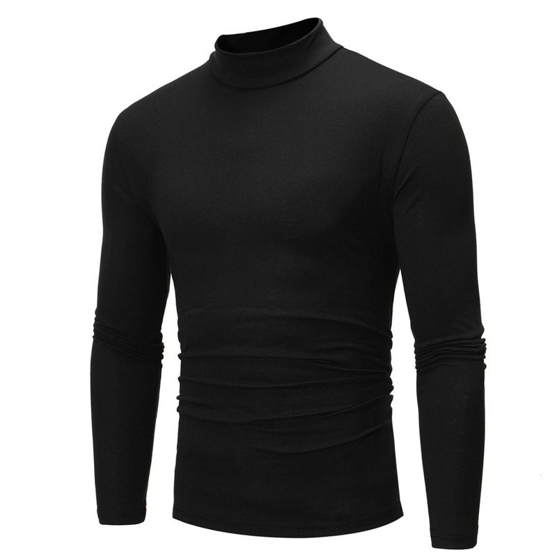 Cross-border 2022 autumn and winter foreign trade plus size men's t-shirt european size fashion half turtleneck fleece long sleeve top bottoming shirt - Image 3