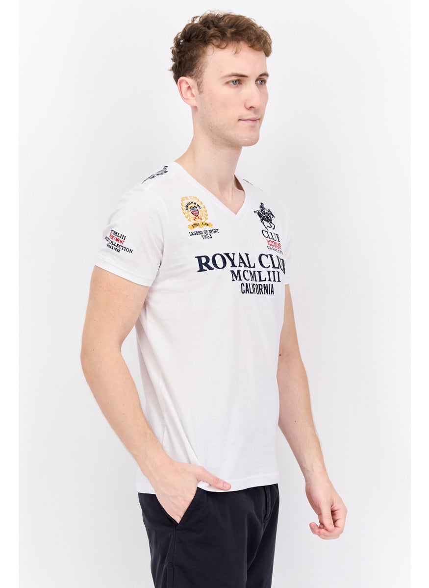 Canadian Peak Men V Neck Short Sleeves Graphic Print T-Shirt, White Combo  - Image 3