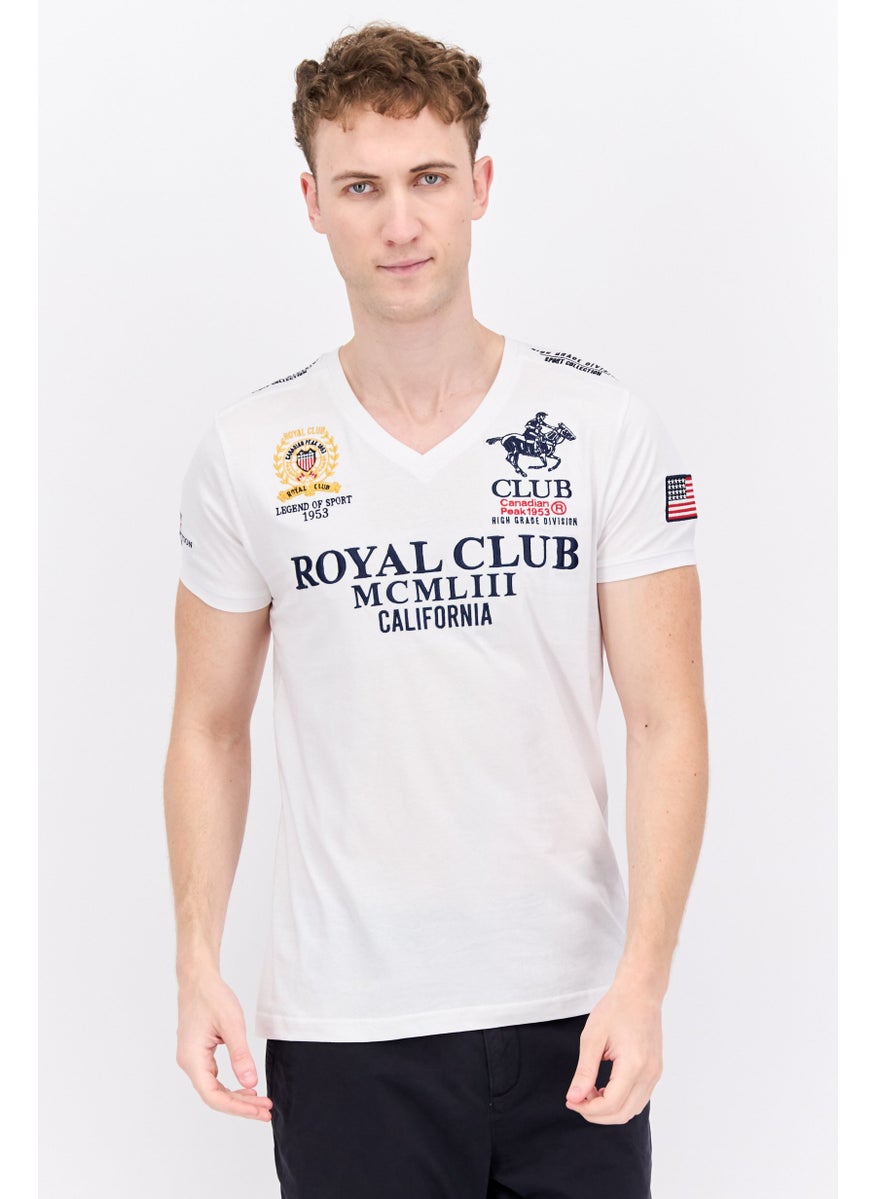 Canadian Peak Men V Neck Short Sleeves Graphic Print T-Shirt, White Combo  - Image 1