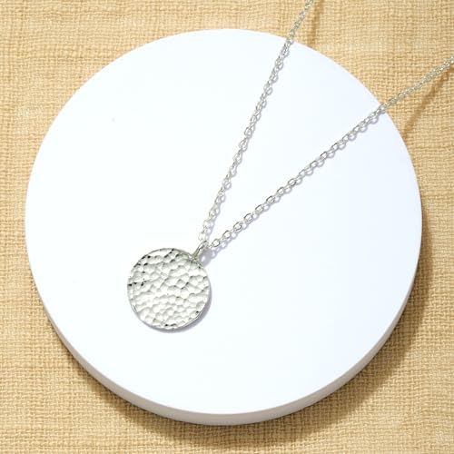 Fettero Pendant Necklace Sliver Hammered Coin Pendant Platinum Plated Dainty Simple Jewelry for Women - Image 4