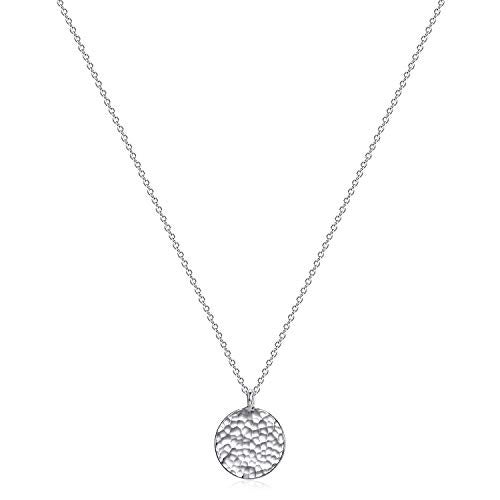 Fettero Pendant Necklace Sliver Hammered Coin Pendant Platinum Plated Dainty Simple Jewelry for Women - Image 1
