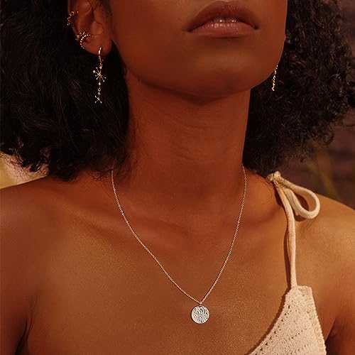 Fettero Pendant Necklace Sliver Hammered Coin Pendant Platinum Plated Dainty Simple Jewelry for Women - Image 2