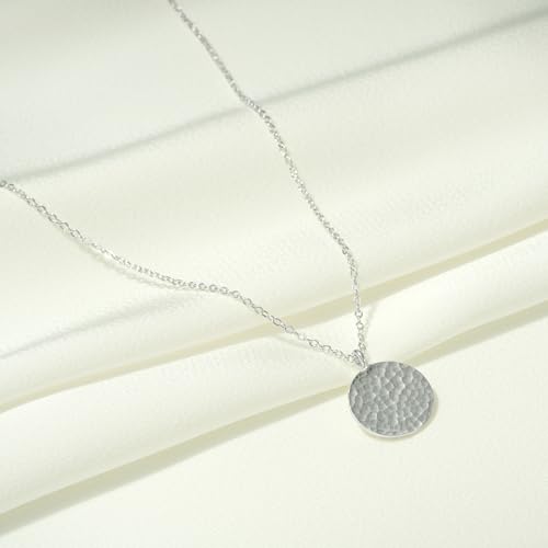 Fettero Pendant Necklace Sliver Hammered Coin Pendant Platinum Plated Dainty Simple Jewelry for Women - Image 5