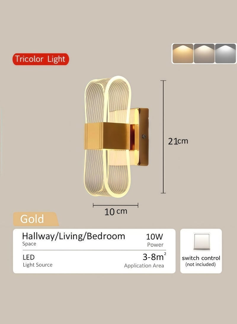 أورالوكسي اضاءه جداريه إضاءة سقف ذهبية بثلاث درجات حرارة ألوان قابلة للتعديل 10 وات مناسبة لغرفة المعيشة وغرفة النوم والممر - Image 3