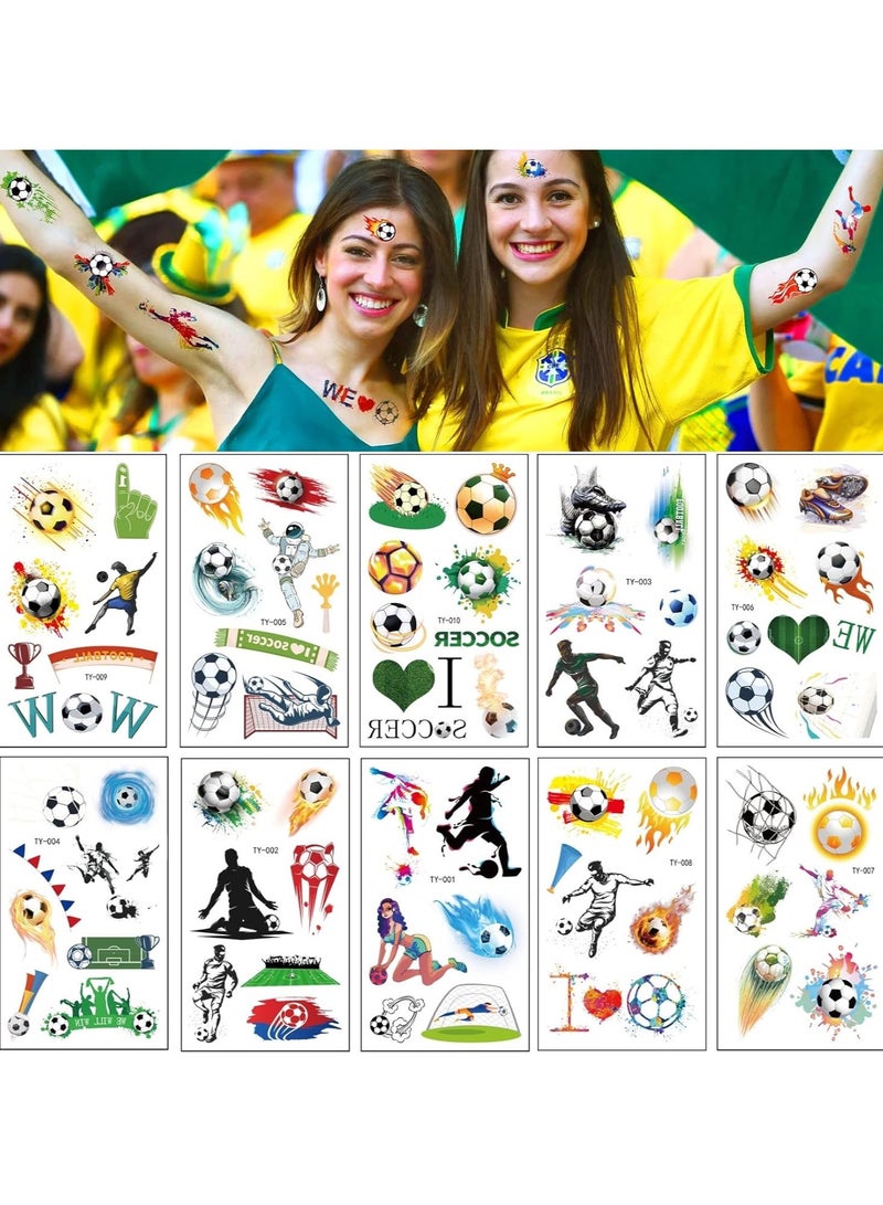 Soccer Football Face Tattoos Football Temporary Art Tattoo Football Sports Face Body Stickers for Football Birthday Theme Party Sports Event Game Party Favor Supply 10 Sheets - Image 1