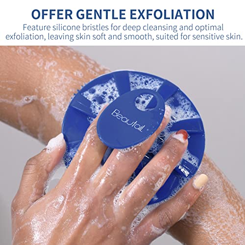 BEAUTAIL Silicone Body Scrubber, BEAUTAIL Shower Bath Scrubber, More Hygienic Than Traditional Loofah, Lather Nicely, Long Lasting, Gentle Exfoliating Brush for Women Men Baby Sensitive Skin, 1 Pack, Blue - Image 3