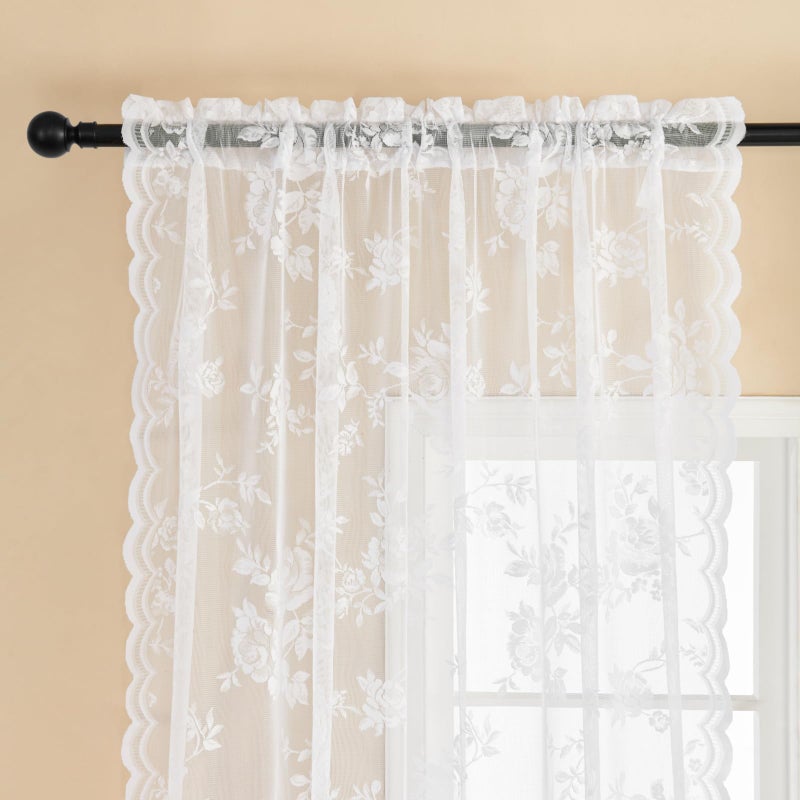 SEEKRIGHT White Lace Curtains 84 Inches Long for Living Room Bedroom Victorian Floral Sheer Curtains 2 Panels Set Rod Pocket Light Filtering Vintage Western Edges Crochet Drapes for Window Decor, 52x84 - Image 4