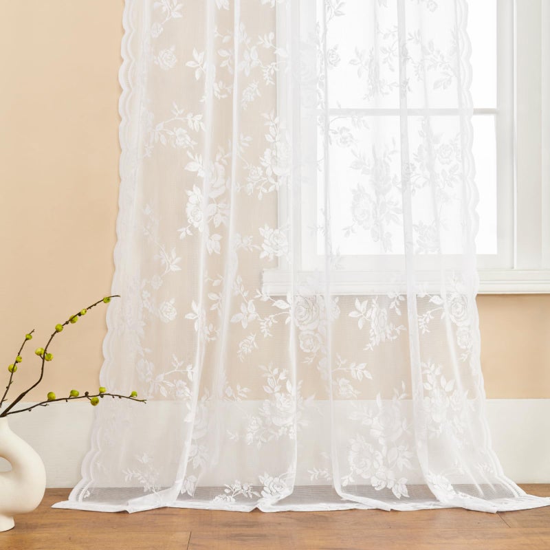 SEEKRIGHT White Lace Curtains 84 Inches Long for Living Room Bedroom Victorian Floral Sheer Curtains 2 Panels Set Rod Pocket Light Filtering Vintage Western Edges Crochet Drapes for Window Decor, 52x84 - Image 5