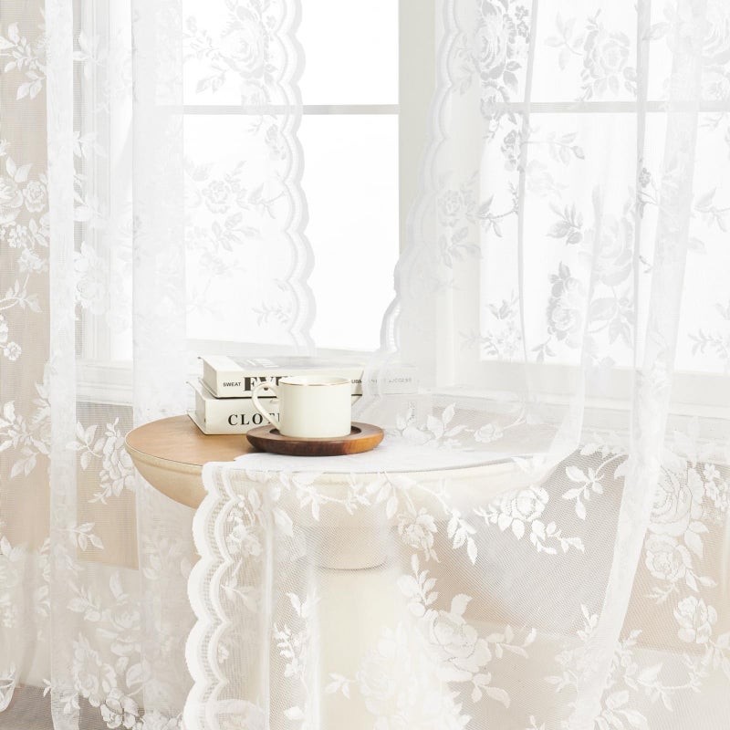 SEEKRIGHT White Lace Curtains 84 Inches Long for Living Room Bedroom Victorian Floral Sheer Curtains 2 Panels Set Rod Pocket Light Filtering Vintage Western Edges Crochet Drapes for Window Decor, 52x84 - Image 3