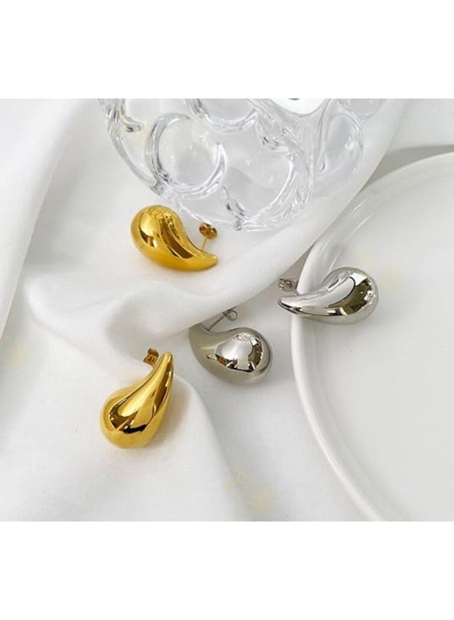 Gold and Silver Hoop Teardrop Earrings Rings Set - Stylish Small Hoop Earrings for Women - Chunky Gold Hoops - Trendy Jewelry Collection - Image 2