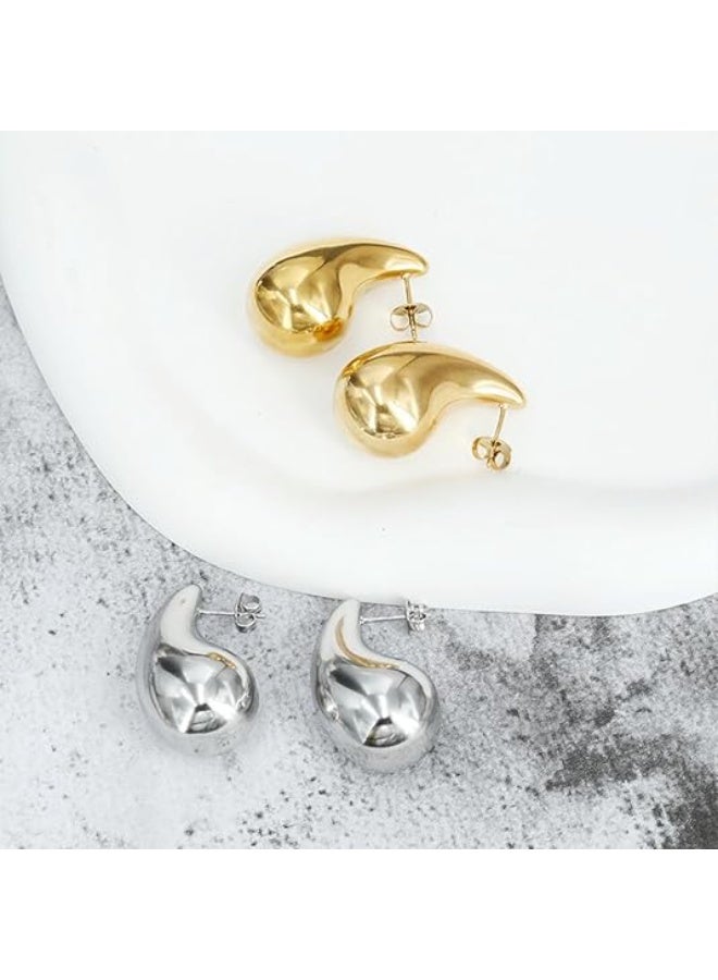 Gold and Silver Hoop Teardrop Earrings Rings Set - Stylish Small Hoop Earrings for Women - Chunky Gold Hoops - Trendy Jewelry Collection - Image 3