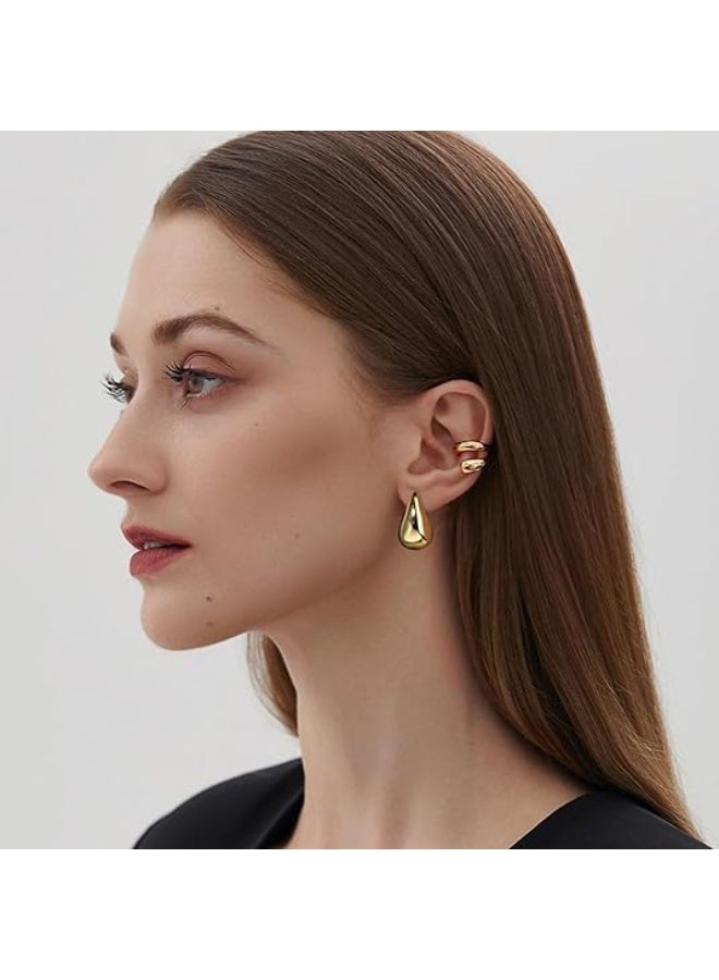 Gold and Silver Hoop Teardrop Earrings Rings Set - Stylish Small Hoop Earrings for Women - Chunky Gold Hoops - Trendy Jewelry Collection - Image 4