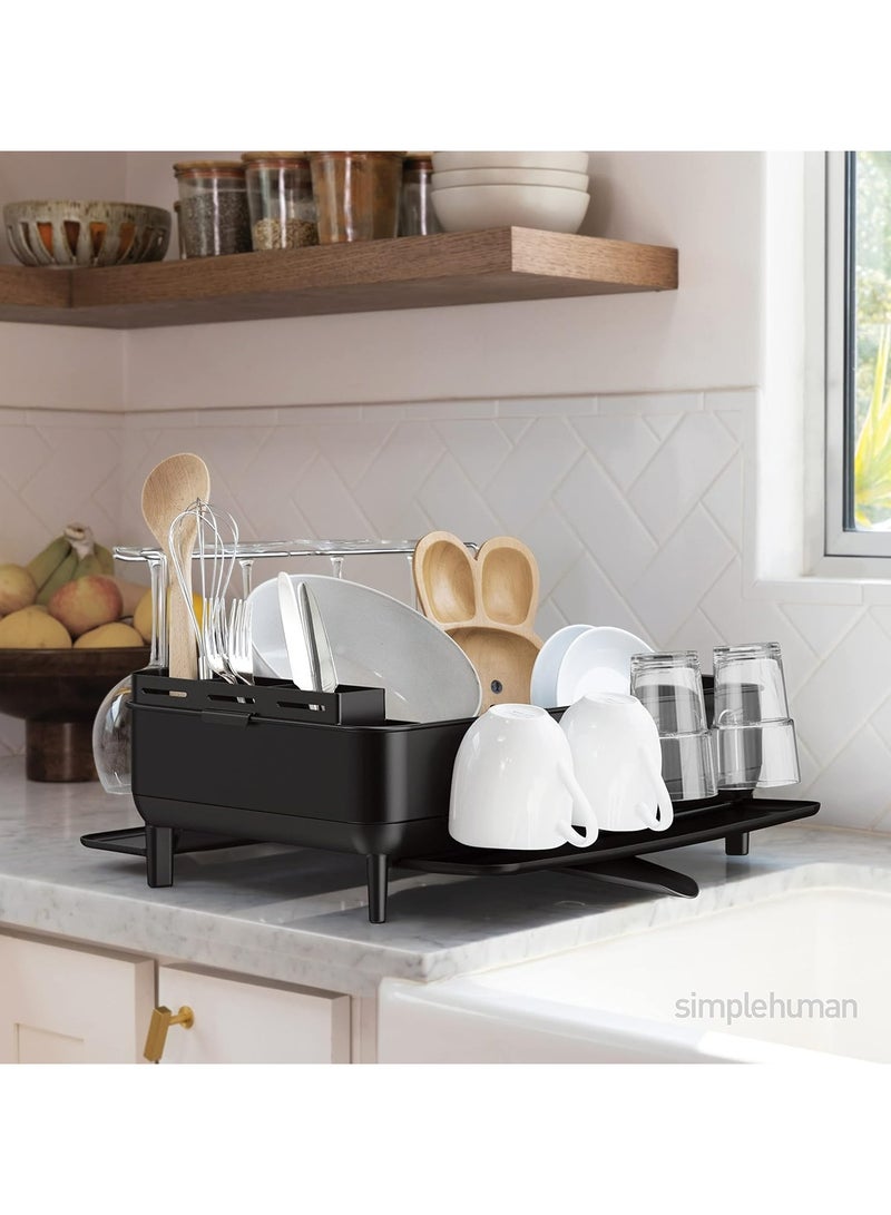 simplehuman حامل تجفيف الأطباق للمطبخ مع فوهة دوارة، إطار من الفولاذ المقاوم للصدأ مقاوم لبصمات الأصابع، أسود غير لامع - Image 3