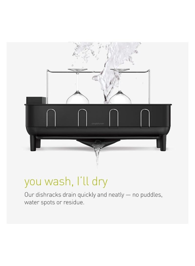 simplehuman حامل تجفيف الأطباق للمطبخ مع فوهة دوارة، إطار من الفولاذ المقاوم للصدأ مقاوم لبصمات الأصابع، أسود غير لامع - Image 4