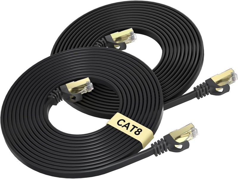 BUSOHE Cat 8 Ethernet Cable 3 FT 2-Pack, 40Gbps 2000MHz Cat8 High Speed Flat Internet Network Patch Cord, SFTP Shielded LAN Wire with Gold Plated RJ45 Connector, Outdoor Indoor, for Router- 3FT Black - Image 1