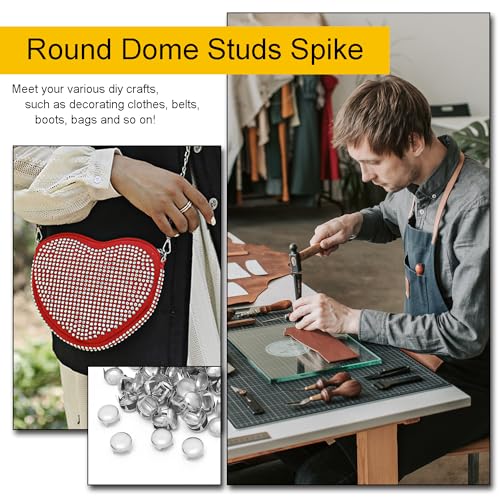 CooBigo 200pcs 12mm Round Dome Rivets Spike Studs Spots Nailhead Punk Rock DIY Leather Craft for Shoes Clothing Bag Parts Decoration (Silver) - Image 4