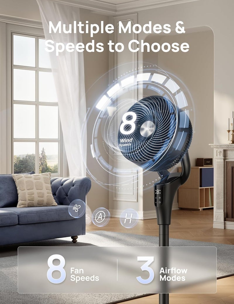 DREO Pedestal Fan for Bedroom 2026 Upgrade – 90ft Airflow, 20dB Ultra-Quiet, 90° Oscillating, Energy-Saving DC Motor, 8+ Speeds & 3 Modes, Adjustable Height 38-42'', 8-Hour Timer, 105° Manual Tilt - Image 5