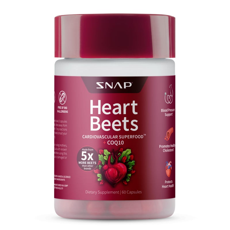 SNAP SUPPLEMENTS قلب الشمندر غذاء خارق للقلب COQ10 مصنوع من 5 أضعاف الشمندر مقارنة بالعلامات التجارية الأخرى مكمل غذائي | 60 كبسولة - Image 1