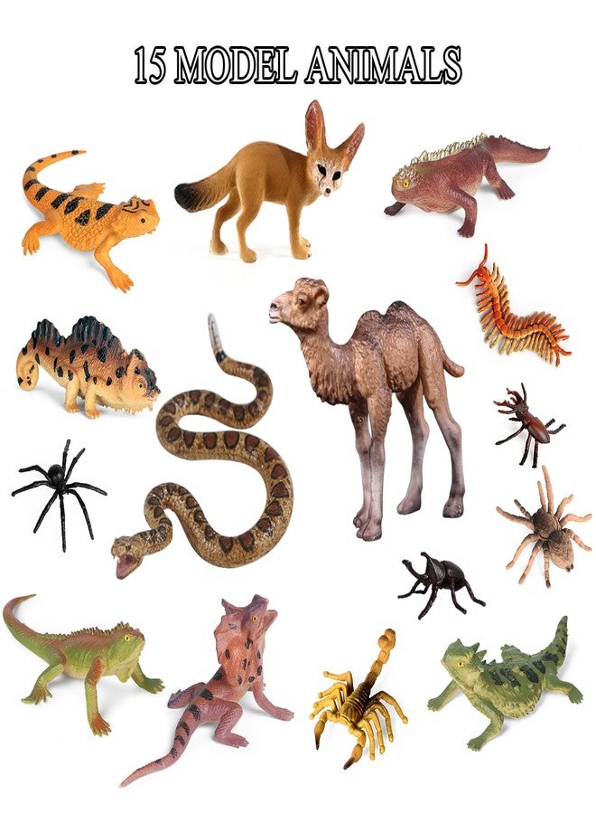 SIENON 32Pcs Desert Animal Figurines Set Model Trees Cactus Kit Desert Diorama Project with Camel Fennec Fox Rattlesnake Scorpion Lizard Reptile Toy Playset for Kids Birthday Cake Toppers Party Décor - Image 3