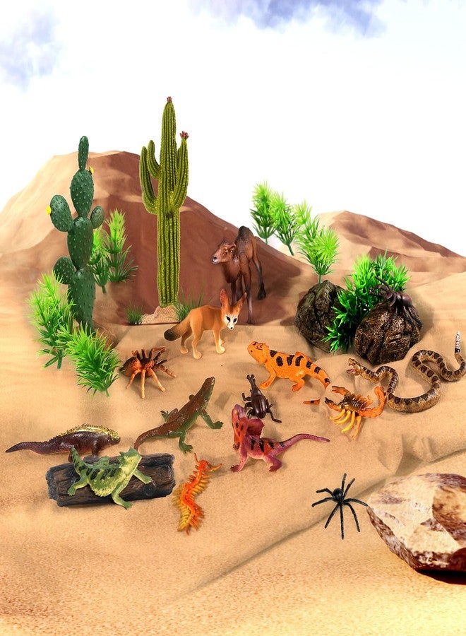 SIENON 32Pcs Desert Animal Figurines Set Model Trees Cactus Kit Desert Diorama Project with Camel Fennec Fox Rattlesnake Scorpion Lizard Reptile Toy Playset for Kids Birthday Cake Toppers Party Décor - Image 2