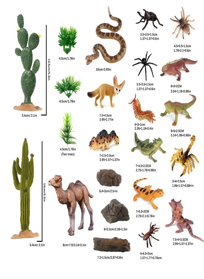 SIENON 32Pcs Desert Animal Figurines Set Model Trees Cactus Kit Desert Diorama Project with Camel Fennec Fox Rattlesnake Scorpion Lizard Reptile Toy Playset for Kids Birthday Cake Toppers Party Décor - Image 5