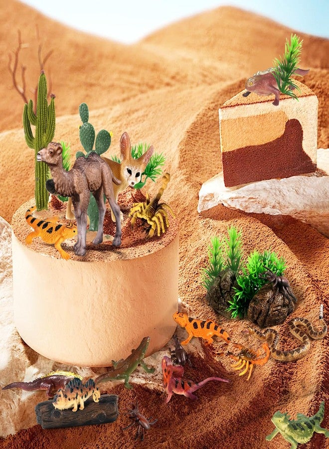 SIENON 32Pcs Desert Animal Figurines Set Model Trees Cactus Kit Desert Diorama Project with Camel Fennec Fox Rattlesnake Scorpion Lizard Reptile Toy Playset for Kids Birthday Cake Toppers Party Décor - Image 4