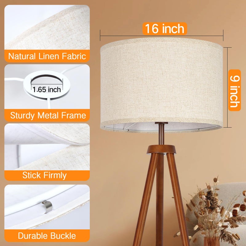 OUTON Beige Lamp shades Set of 2, Large Drum Lamp Shades for Floor Lamps, 16" Top x 16" Bottom x 9" High, Easy to Assemble, Replacement Linen Lampshades for Table Lamps & Bedside Lamps (1.65" Spider) - Image 3