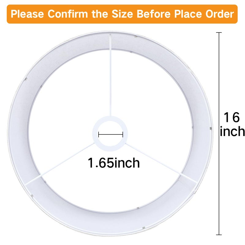 OUTON Beige Lamp shades Set of 2, Large Drum Lamp Shades for Floor Lamps, 16" Top x 16" Bottom x 9" High, Easy to Assemble, Replacement Linen Lampshades for Table Lamps & Bedside Lamps (1.65" Spider) - Image 2