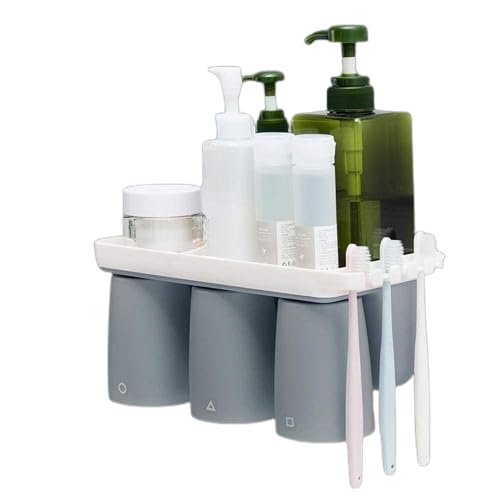 NANIAAY 3 Cup Toothbrush Storage Organizer, Bathroom Rack and Shelf, Magnetic Toothbrush Toothpaste Holder, Bathroom Accessories, Long Storage Tray - Image 1