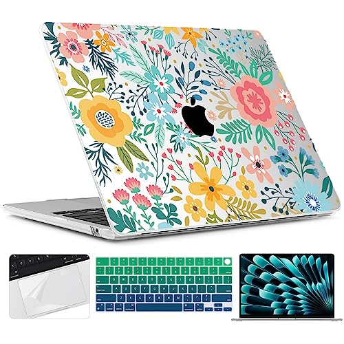 TWOLSKOO for MacBook Air 15 inch Case 2026 2025 2024 2023 Release M5 A3448 M4 A3241 M3 A3114 M2 A2941, Plastic Hard Shell & Screen Protector & Keyboard Cover & Trackpad Film, Abstract Flower - Image 1