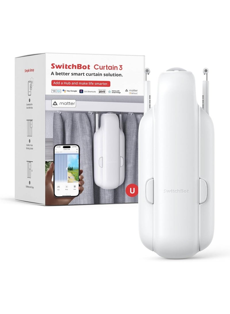 SwitchBot Curtain U Rail 3 Smart Electric Curtain Opener, App & Voice Control, Bluetooth, White - Image 1