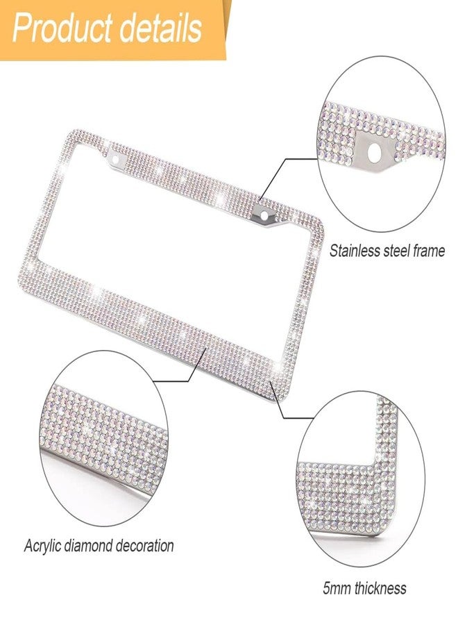 YALOK Bling 2PCS Car License Plate Frame, Handcrafted Crystal Stainless Steel License Plate Frame, Sparkly, Durable, Universal Fit, Car Accessories for Girls, Women (Laser) - Image 3