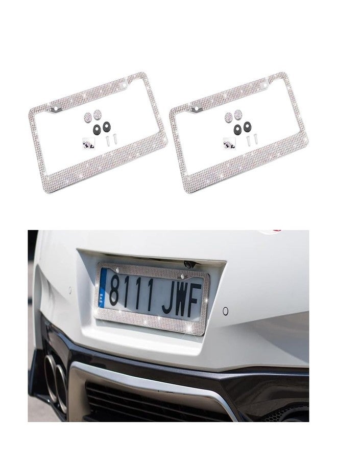 YALOK Bling 2PCS Car License Plate Frame, Handcrafted Crystal Stainless Steel License Plate Frame, Sparkly, Durable, Universal Fit, Car Accessories for Girls, Women (Laser) - Image 1