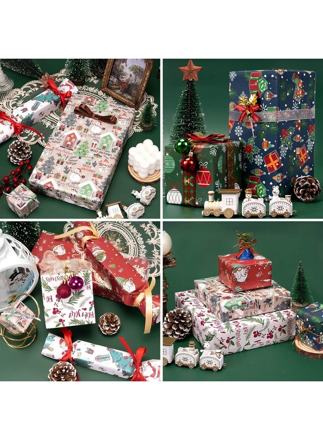 Toptime Christmas Wrapping Paper, Red And Green Gift Wrapping Paper With Gnomes, Berry, Snowman, 6 Sheets Cute Xmas Wrapping Paper, Folded Flat Gift Wrap For Christmas, Holiday, Party (27.6X19.7In) - Image 3