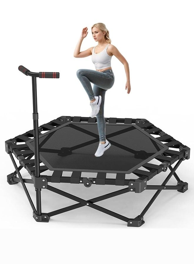 founder Foldable Rebounder Trampoline, Silent Mini Fitness Trampoline for home workout with Adjustable Handle Bar, Quiet Exercise Trampoline for Personal Indoor Workout  - Image 1