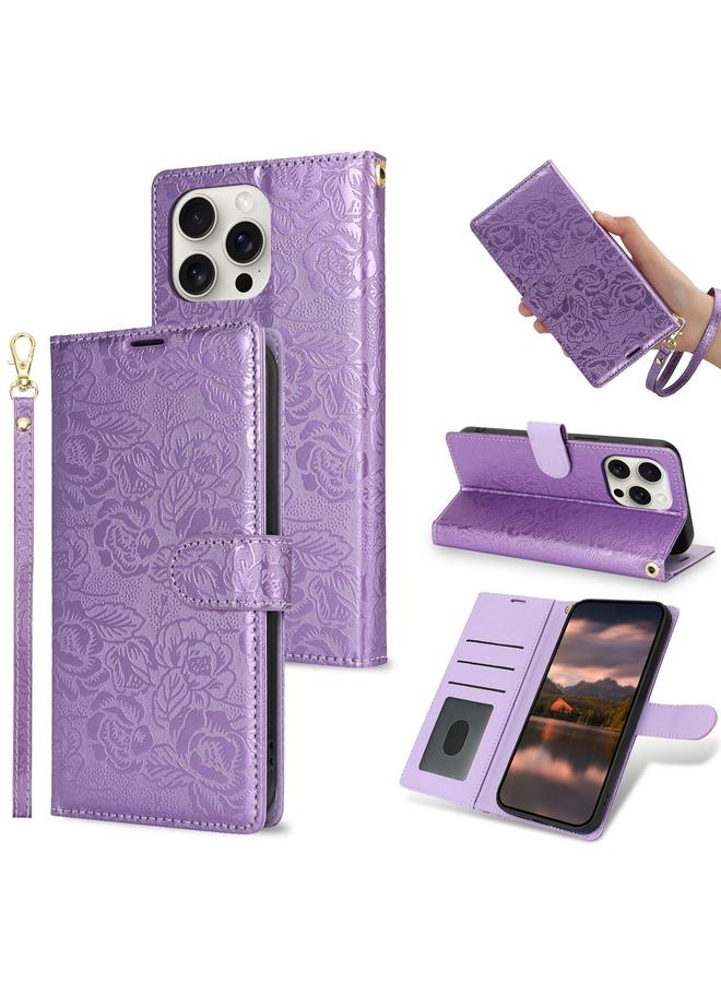S-TOP Case For iPhone 15 Pro Max Peony Flowers Imprint Leather Phone Case - Image 1