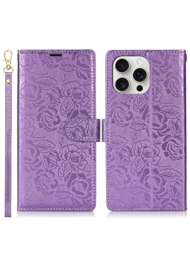 S-TOP Case For iPhone 15 Pro Max Peony Flowers Imprint Leather Phone Case - Image 2