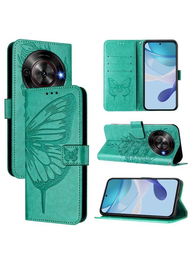 The Bros Case For ZTE Blade A75 5G / Nubia Focus Embossed Butterfly Leather Phone Case
