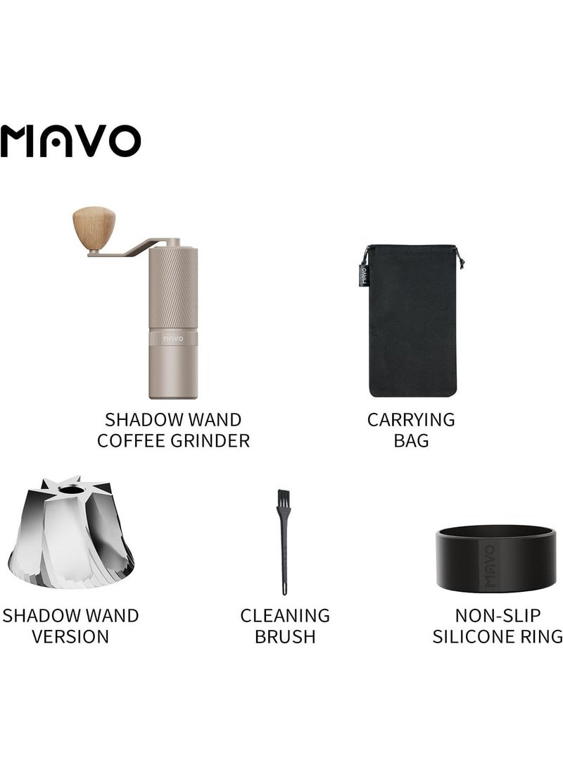 MAVOCOFFEE MAVO Shadow Wand Manual Coffee Grinder – CNC 420 Stainless Steel Pentagon Burr, Detachable Inner & Outer Burrs, Full Aluminum Alloy Body, Wooden Handle, Adjustable Grind Settings for Espresso & Pour Over (Silver) - Image 4