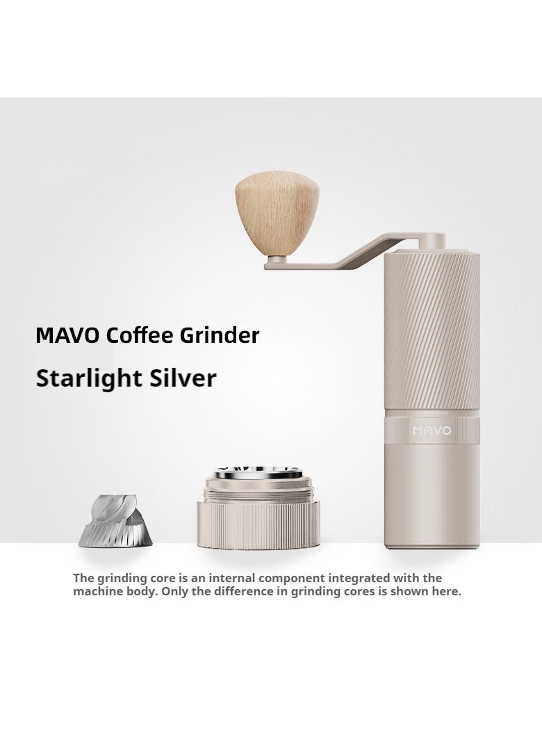 MAVOCOFFEE MAVO Shadow Wand Manual Coffee Grinder – CNC 420 Stainless Steel Pentagon Burr, Detachable Inner & Outer Burrs, Full Aluminum Alloy Body, Wooden Handle, Adjustable Grind Settings for Espresso & Pour Over (Silver) - Image 3