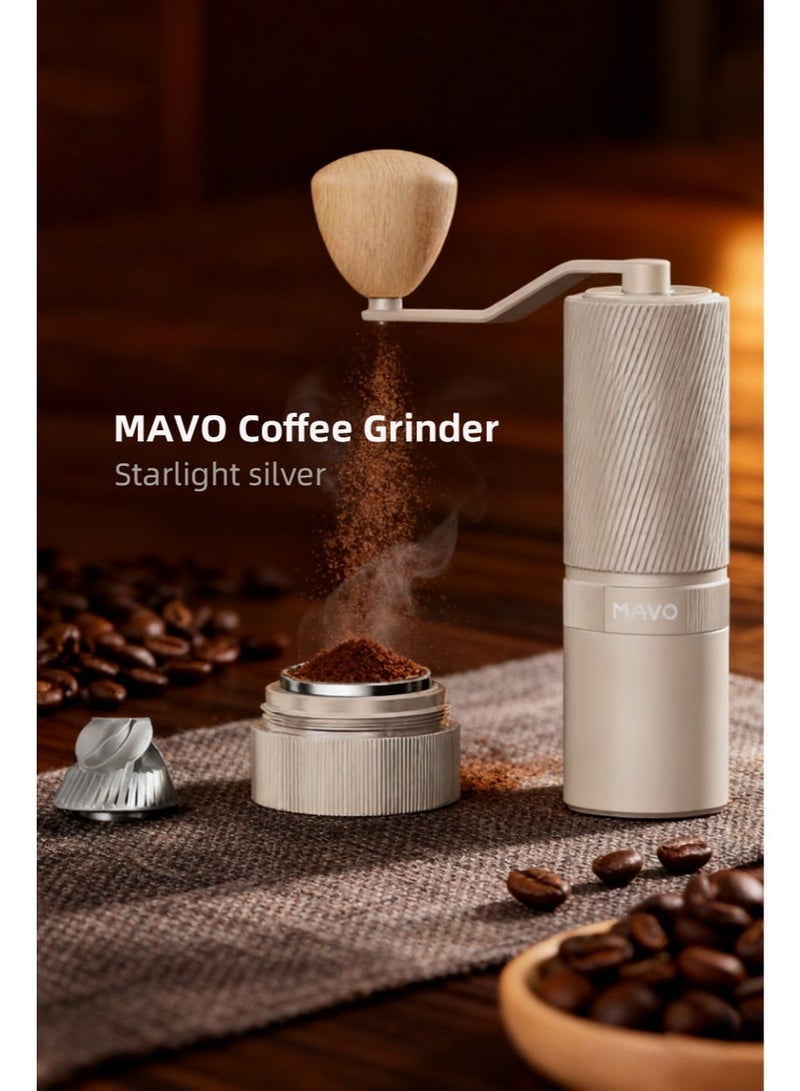 MAVOCOFFEE MAVO Shadow Wand Manual Coffee Grinder – CNC 420 Stainless Steel Pentagon Burr, Detachable Inner & Outer Burrs, Full Aluminum Alloy Body, Wooden Handle, Adjustable Grind Settings for Espresso & Pour Over (Silver) - Image 2